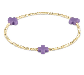 Signature cross gold pattern 2mm bead bracelet Purple