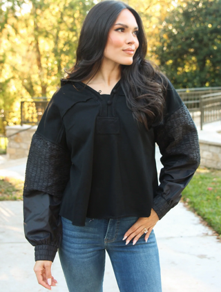 Black Solid Vneck Knit Novelty Sweatshirt