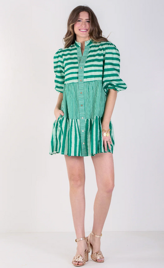 Sadie Dress Mist Green Stripe