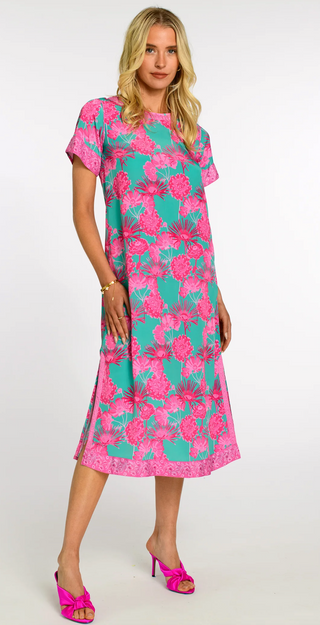 Tess Midi Dress Plum Flower Teal