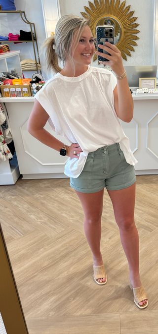 White Solid Scoop Muscle Novelty Tee