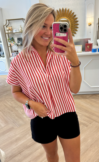 Red/White Stripe Vneck Top