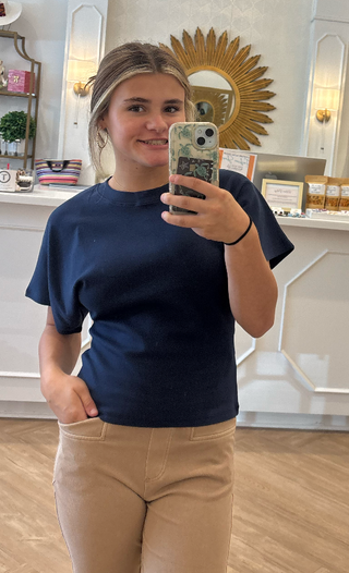 navy rib angel crew neck
