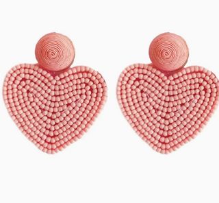 Pink Beaded Heart Statement Earrings