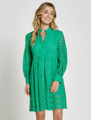 GLORIA DRESS COTTON EYELET CLOVER GREEN