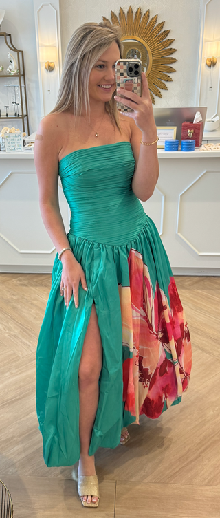 GEORGINA GOWN  Green Multi Placed Watercolor Lotus