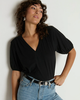 Jet Black  Edie Shirred Shoulder Top