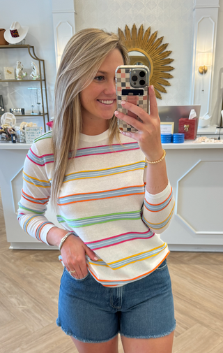 White Multi Sweater- Fruit Stripe