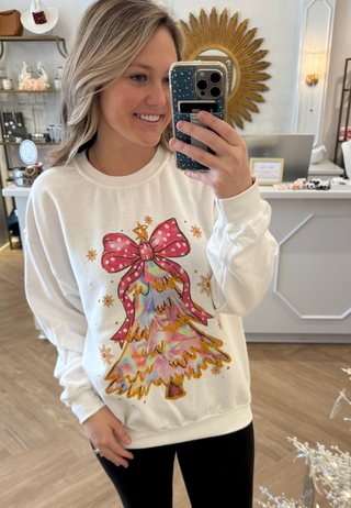 Coquette Iridescent Christmas Tree Shirt, Christmas Sweater | White