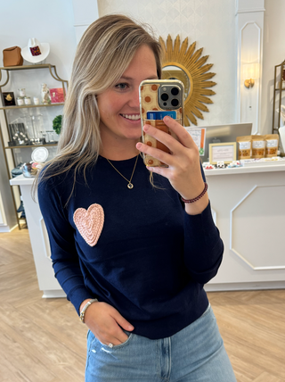 Navy Sweater with rope heart