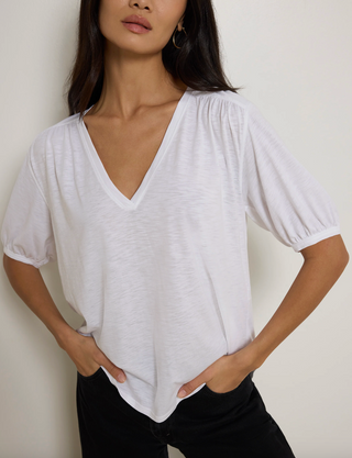 Edie Shirred Shoulder Top White