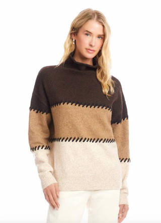 Contrast Stitch Mock Neck Colorblock Sweater