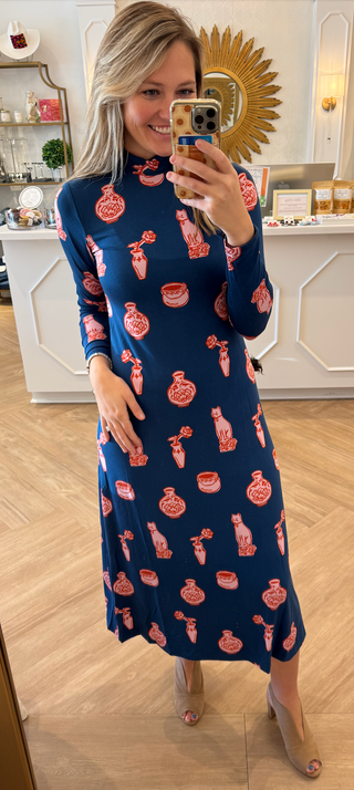 Navy/Pink Long Knit Dress
