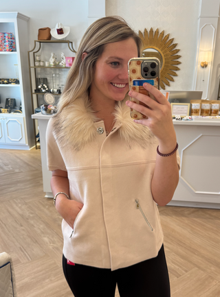 Creme Faux Fur Trim Cardigan