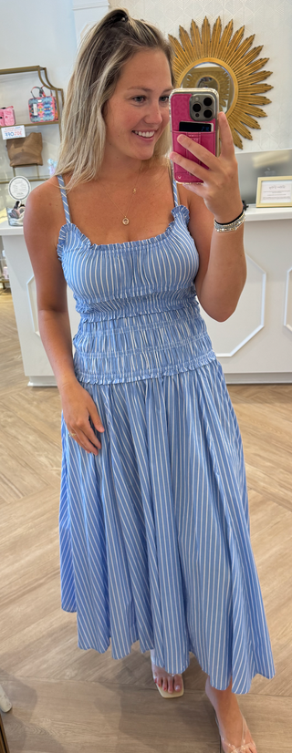 Blue/White Stripe poplin Cami Maxi Dress
