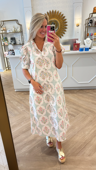 Vintage Floral Ruffle Neck Shirtdress