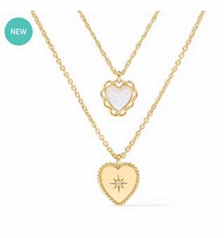 Heart Duo Delicate Necklace Gold Mother of Pearl