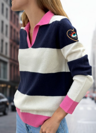 KNITWEAR JR CUELLO POLO EMB ECRU NAVY