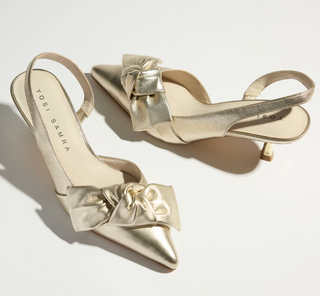 Kaleigh Bow Heel in Gold Leather