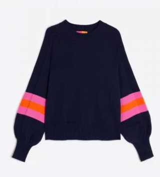 Ballon Sleeve Knitwear, Navy Stripe