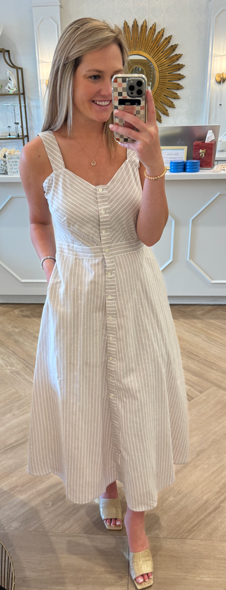 Florence Dress Sand Ticking
