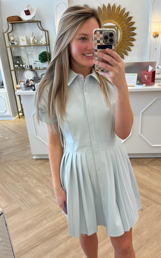 Light Blue Vegan Leather Skate Dress