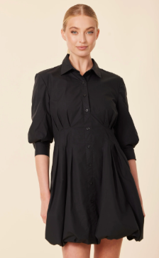 Black 3/4 sleeve poplin bubble dress
