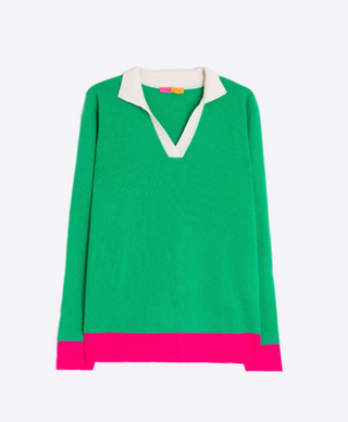 KNITWEAR JR CUELLO POLO GREEN ECRU PINK