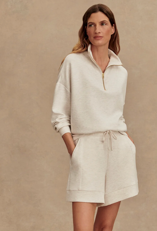 Hawley Half Zip Sweat - Ivory Marl