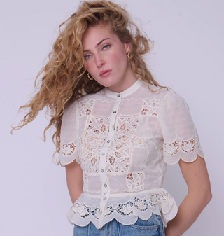 Elizabeth Top- Chelsea Embroidery Cream
