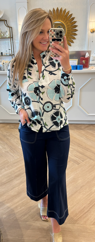 33464 BLUE AND GREEN FLORAL PRINT SHIRT