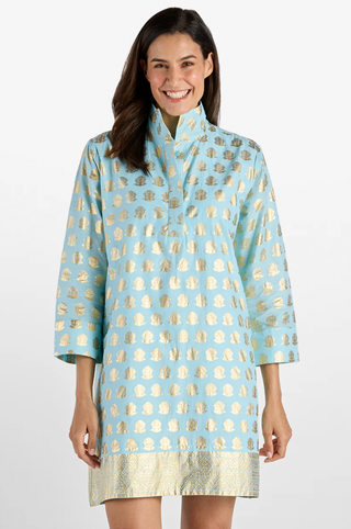 Helen Foulard Border Light Aqua