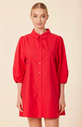 Red Poplin exggerated sleeve dress