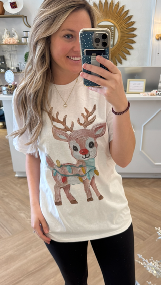 Preppy Christmas Reindeer Shirt, Xmas Reindeer Sweater | White
