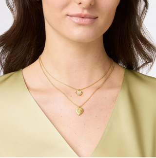 Heart Duo Delicate Necklace Gold Mother of Pearl