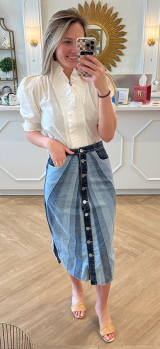 Apolline Midi Skirt Paneled Denim