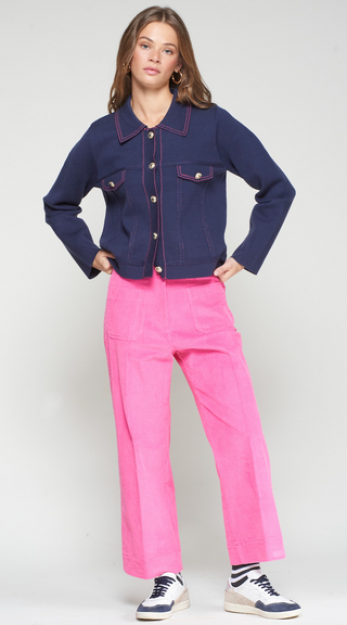 PINK CORDUROY TROUSERS WITH FRONT POCKETS
