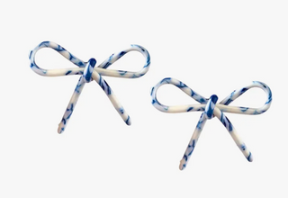 Blue and White Bow Statement Stud