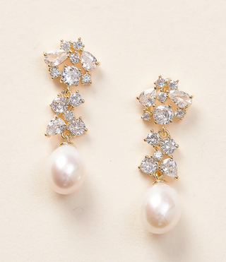 Silvia Pearl & CZ Earrings | Gold / Pierced