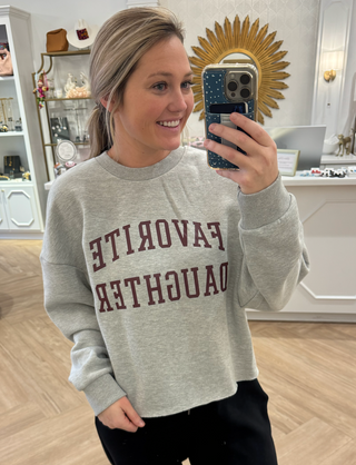 Heather Grey/burgundy  Cropped Collegiate Sweatshirt