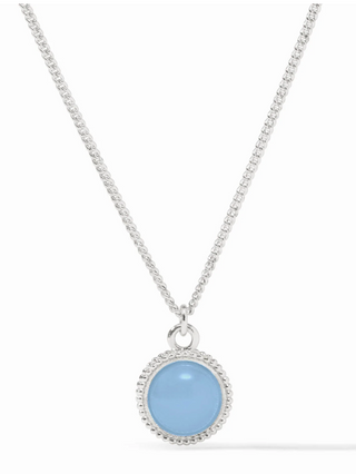 Fleur- de- Lis Solitaire Necklace - Silver- Chalcedony Blue