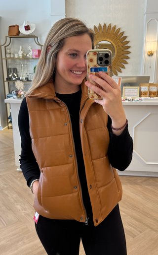 Tan Vegan leather puffer vest