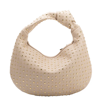 Brigitte Large Studded Bone Shoulder Bag.