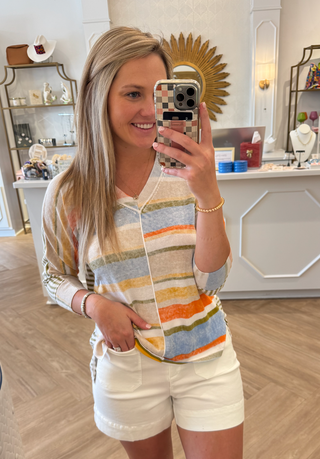 51910 Striped V Neck Sage