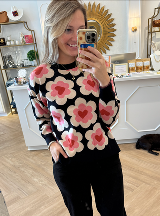 Black sweater pink floral