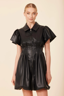 Black Vegan leather zip bubble dress