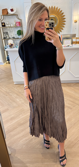 Cara Metallic bronze Pleat skirt