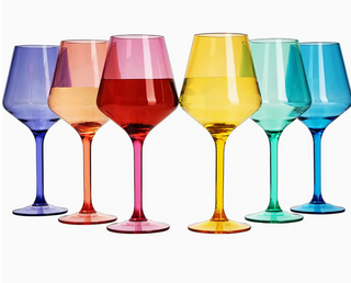 Unbreakable Colored Stemmed Wine Glasses, Acrylic Plastic oz Set - 6