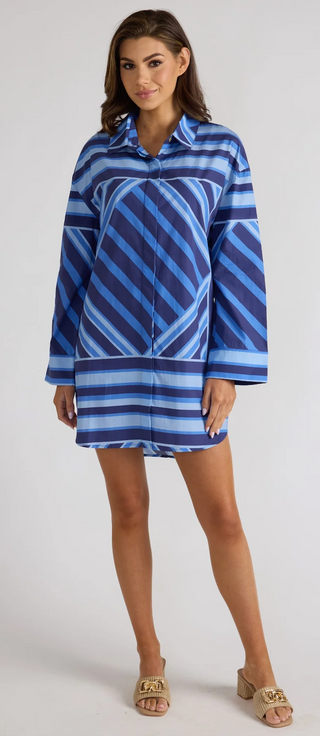 Parker Dress Blue Geo Stripe