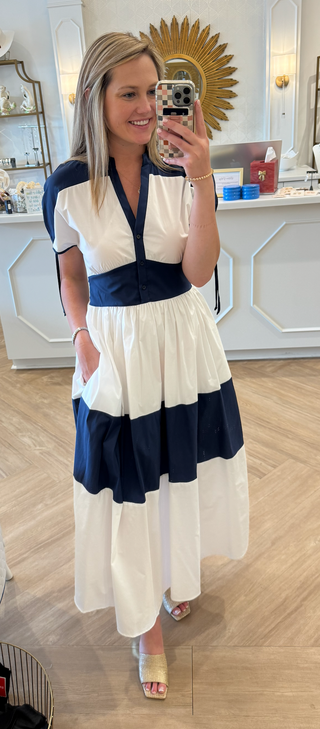 33434 WHITE AND NAVY DRESS